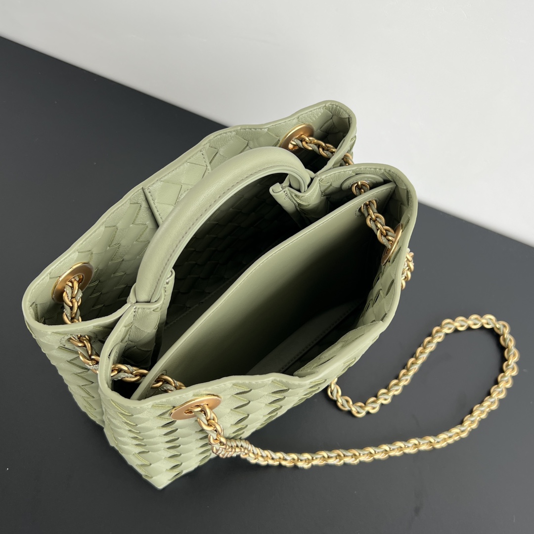 Small Andiamo Intrecciato Leather Top Handle Bag Bean Green